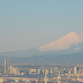 写真: 横浜ランドマークタワーと霞んだ富士山